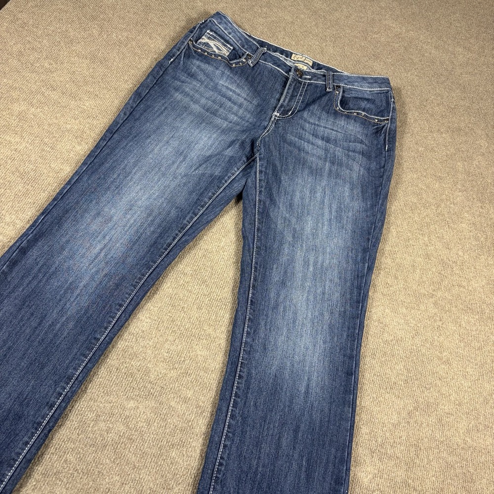 Earl Jean Bootcut Jeans Womens 14 Blue Denim Cotton Stretch Embroidered Pockets
